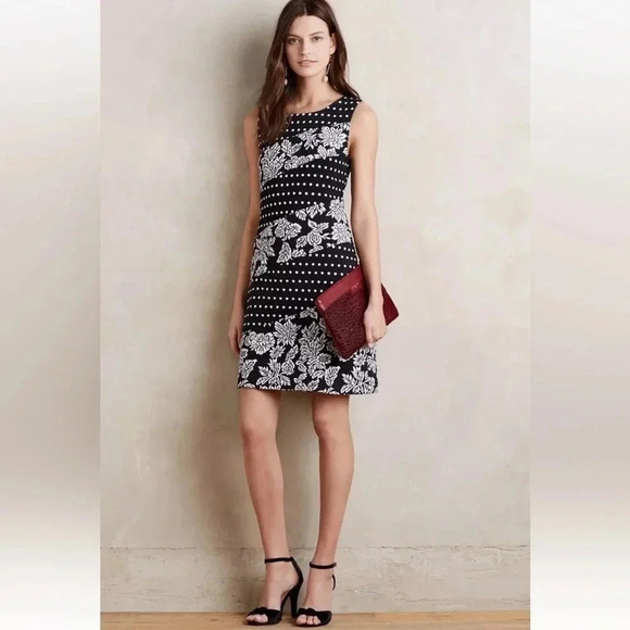 Anthropologie | Maeve Effemy Jacquard Shift Dress Size XS Floral Polka Dot - Picture 6 of 6